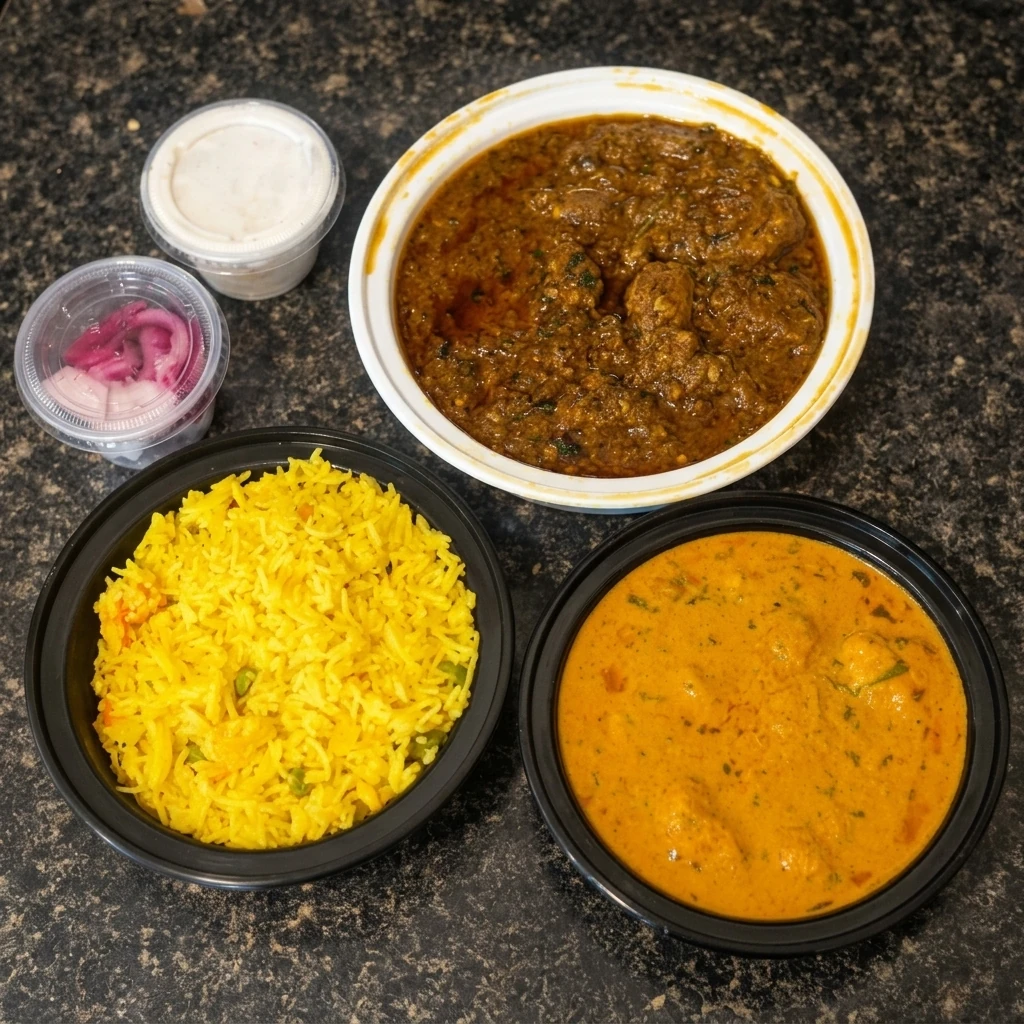 Indian curry served with basmati rice at Golden Curry, McPhillips Street, Winnipeg